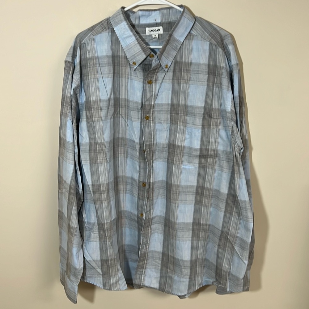 Haggar Casual Button Down Blue and Gray 3X